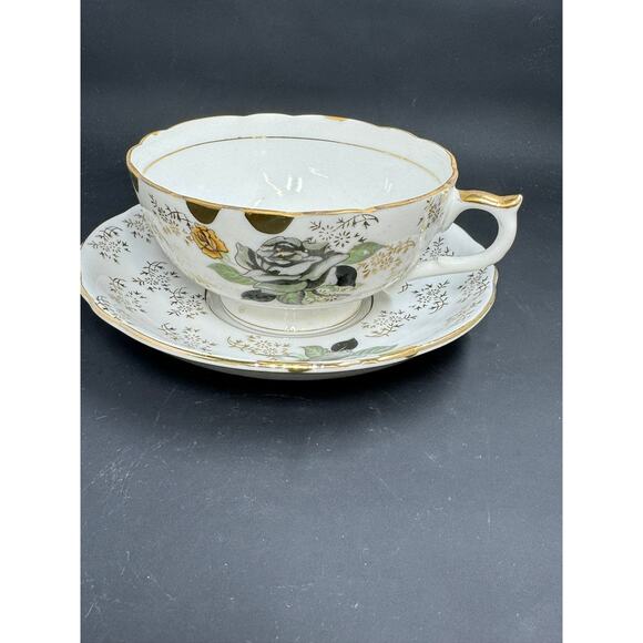 Tea cup and Saucer set grey, black and gold roses - Picture 15 of 16